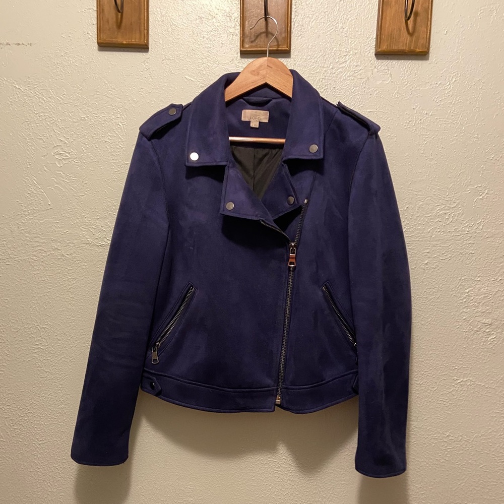 LOFT Blue Suede Moto Jacket